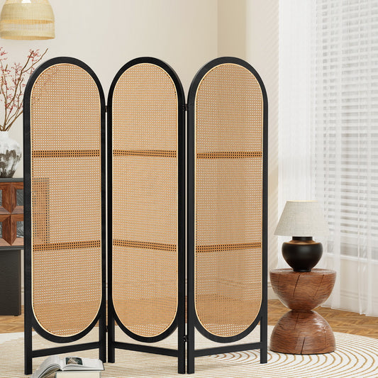 TWSC 3 Panel Room Divider Screen 151x180cm Rattan Brown