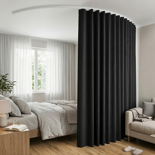 Room Divider Curtain – Flexible Bendable Track, Black, 254x213cm