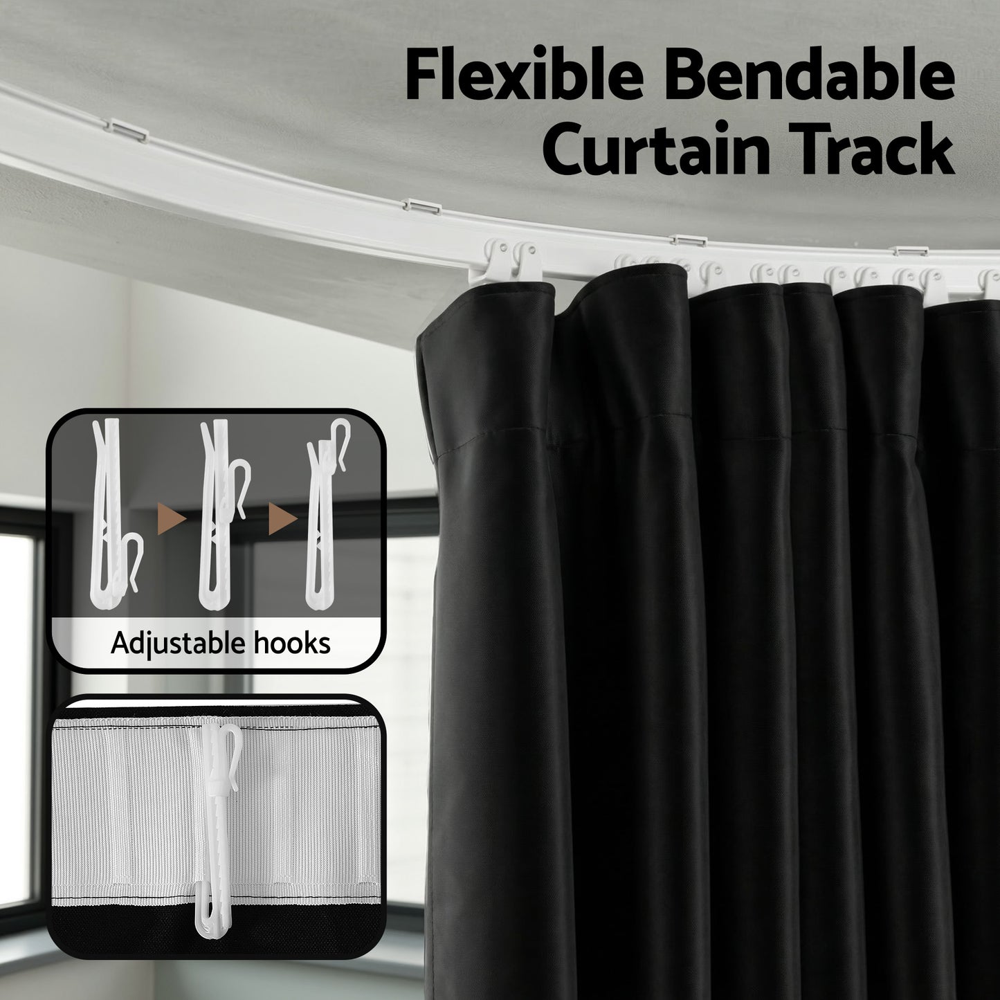 Room Divider Curtain – Flexible Bendable Track, Black, 254x213cm