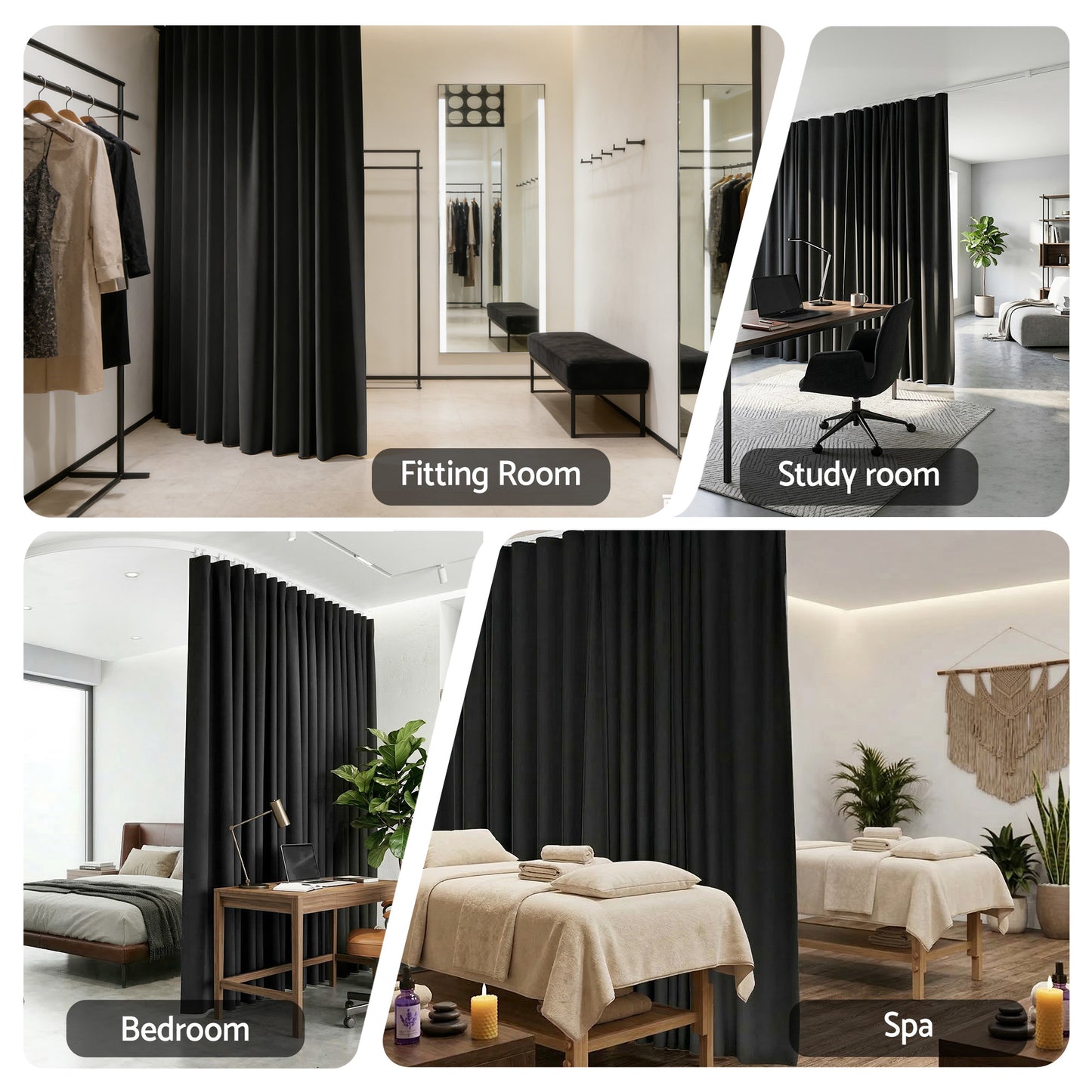 Room Divider Curtain – Flexible Bendable Track, Black, 254x213cm