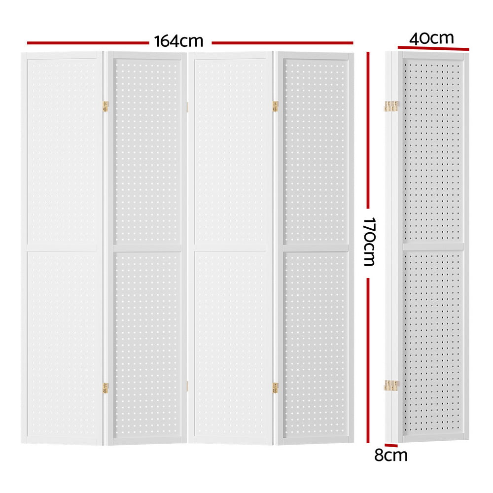 TWSC 4 Panel Room Divider Screen 164x170cm Pegboard White