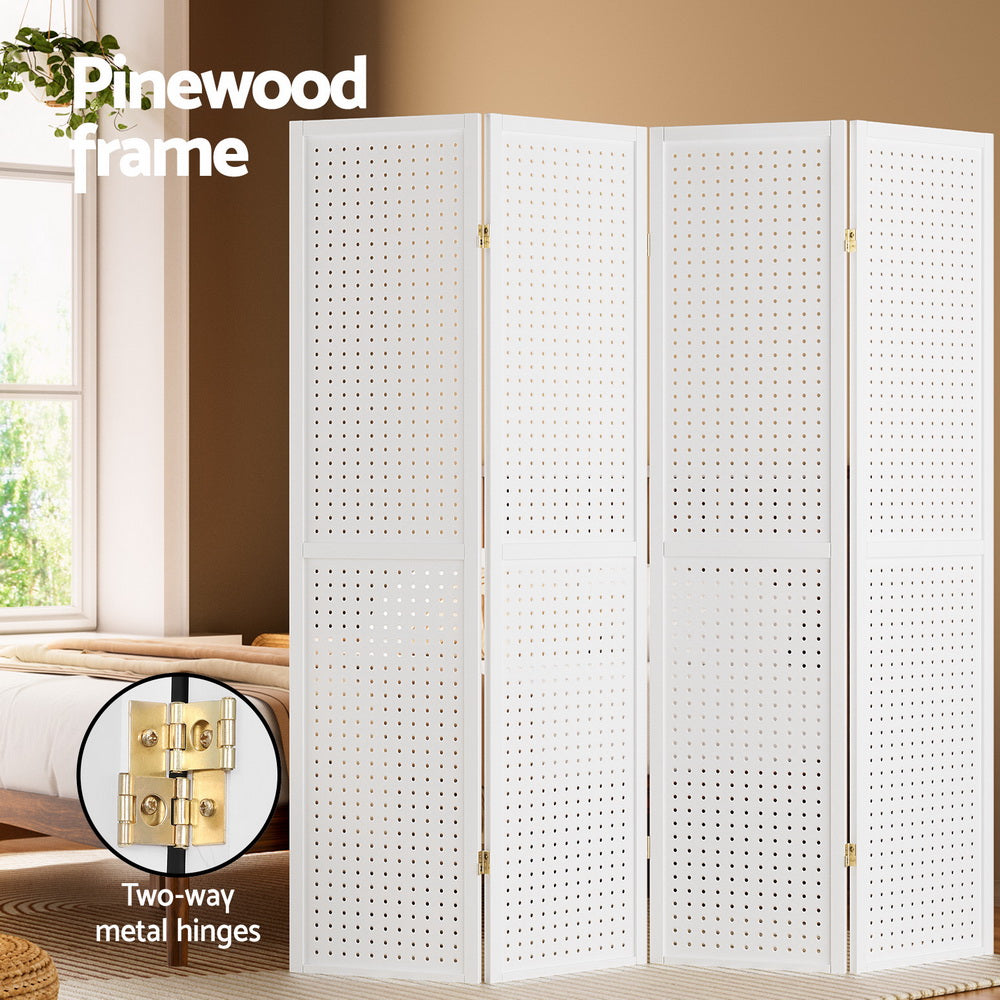 TWSC 4 Panel Room Divider Screen 164x170cm Pegboard White