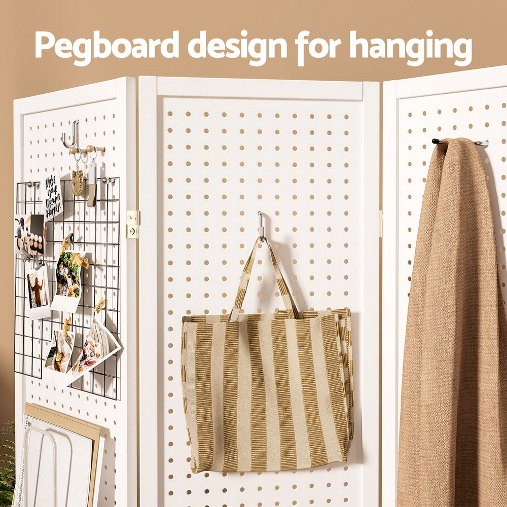 TWSC 4 Panel Room Divider Screen 164x170cm Pegboard White