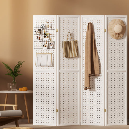 TWSC 4 Panel Room Divider Screen 164x170cm Pegboard White