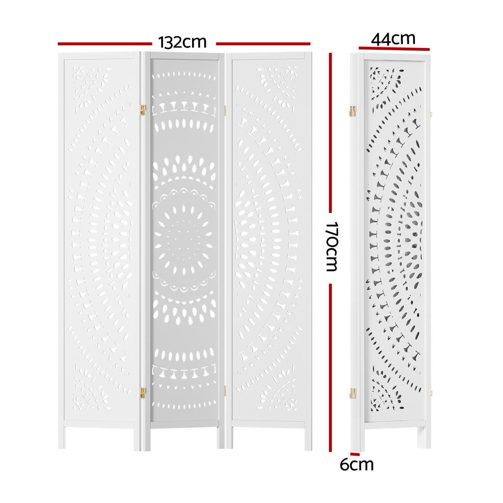 TWSC 3 Panel Room Divider Screen 132x170cm Circle White