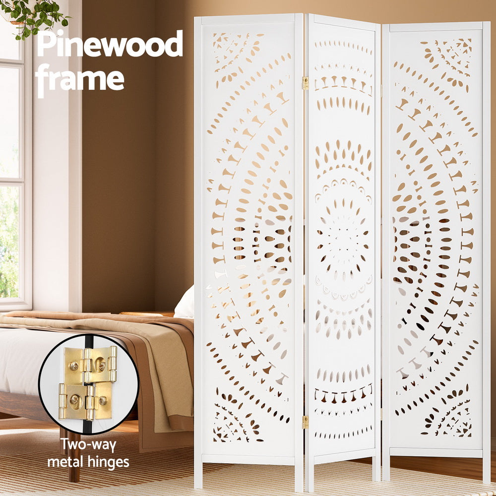 TWSC 3 Panel Room Divider Screen 132x170cm Circle White