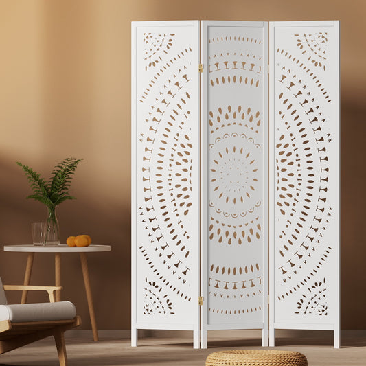 TWSC 3 Panel Room Divider Screen 132x170cm Circle White