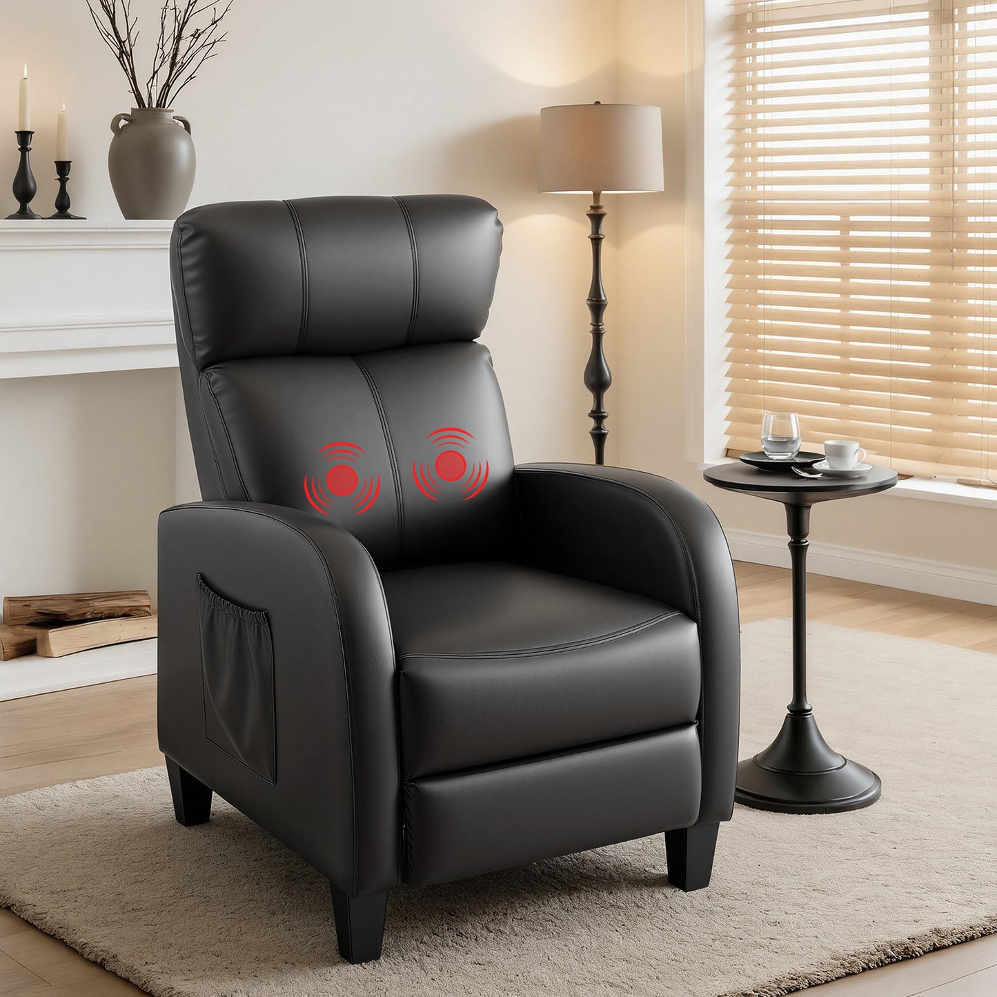 Massage Recliner Chair – 2-Point Massage, PU Leather Black, Small Size