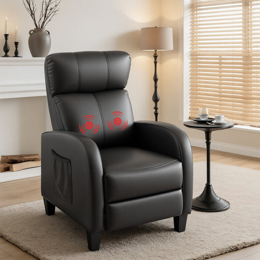 Massage Recliner Chair – 2-Point Massage, PU Leather Black, Small Size