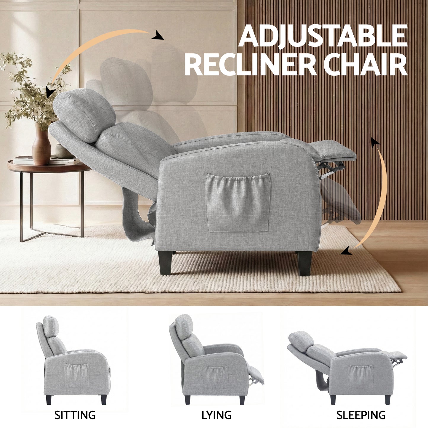 Massage Recliner Chair – 2-Point Massage, Grey Fabric Small Sofa