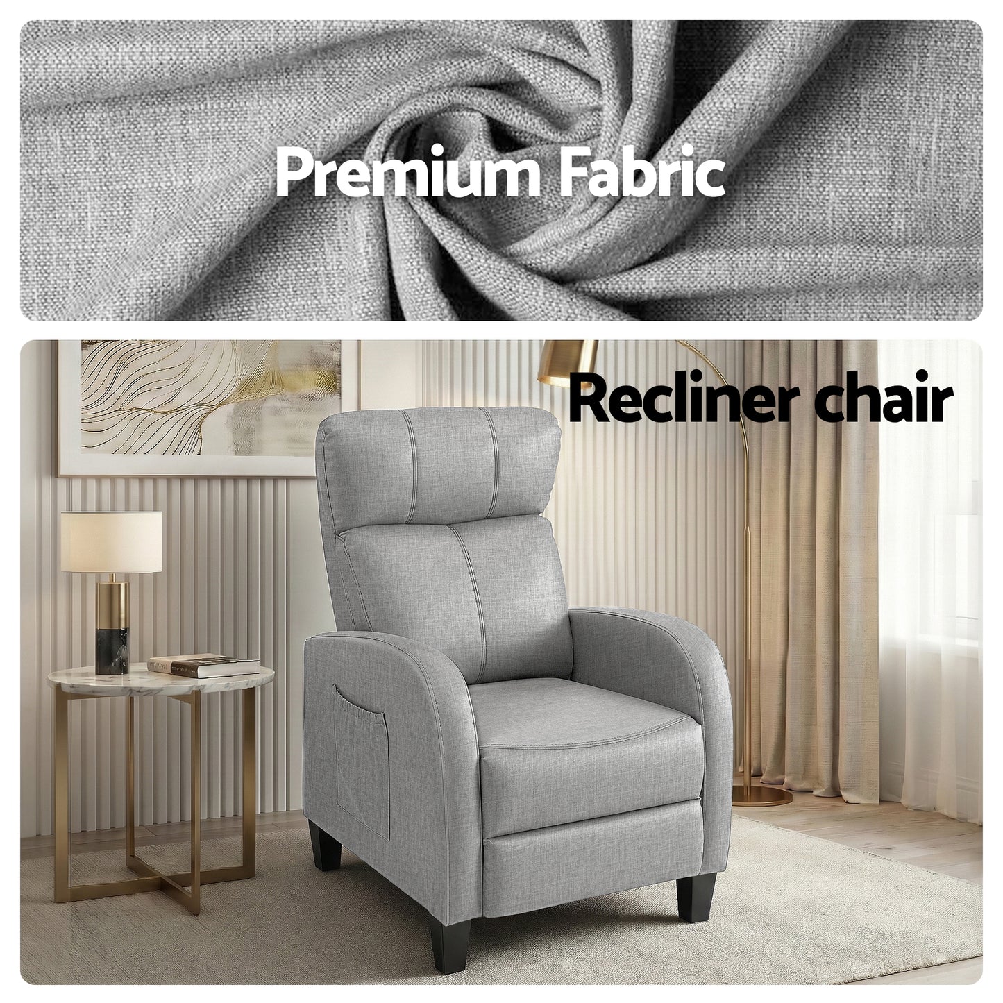 Massage Recliner Chair – 2-Point Massage, Grey Fabric Small Sofa