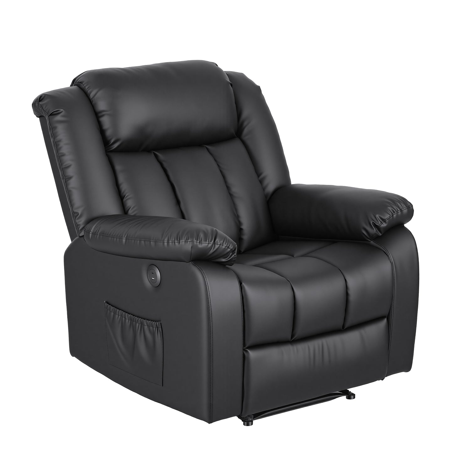 Massage Recliner Chair – 8-Point Vibration, Lumbar Heat, USB Ports, Black PU Leather