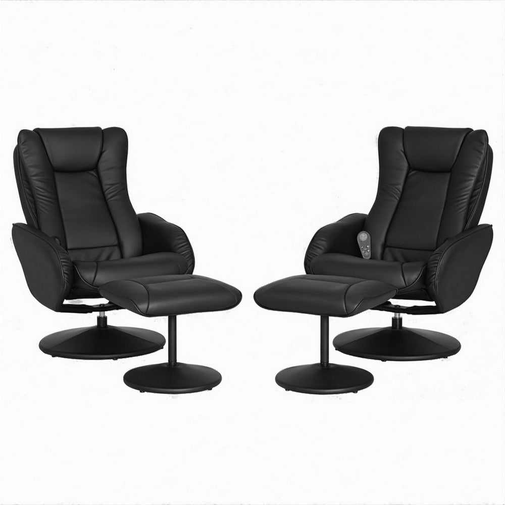 Recliner Chair with Heated Massage and Ottoman – Black, PU Leather