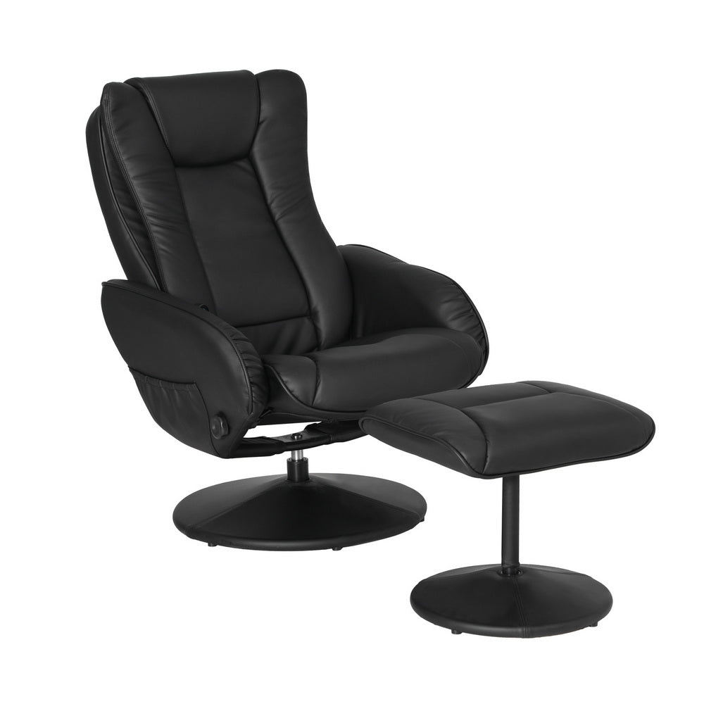 Recliner Chair with Heated Massage and Ottoman – Black, PU Leather