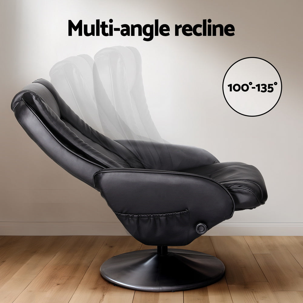 Recliner Chair with Heated Massage and Ottoman – Black, PU Leather