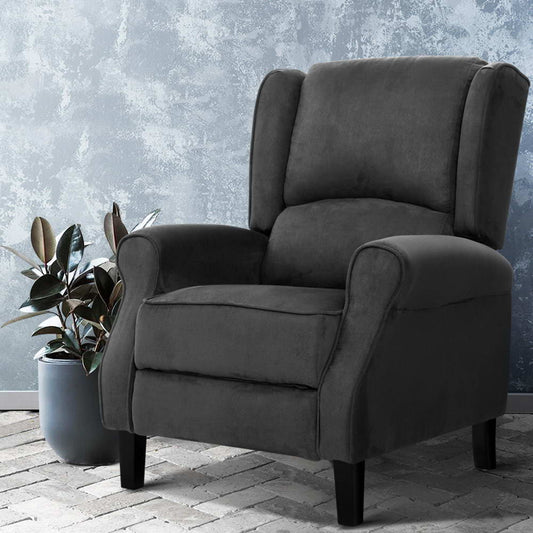 TWSC Recliner Chair Adjustable Sofa Lounge Soft Suede Armchair Couch Charcoal