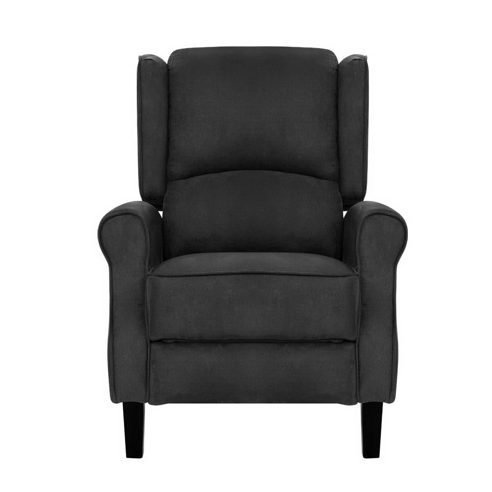 TWSC Recliner Chair Adjustable Sofa Lounge Soft Suede Armchair Couch Charcoal