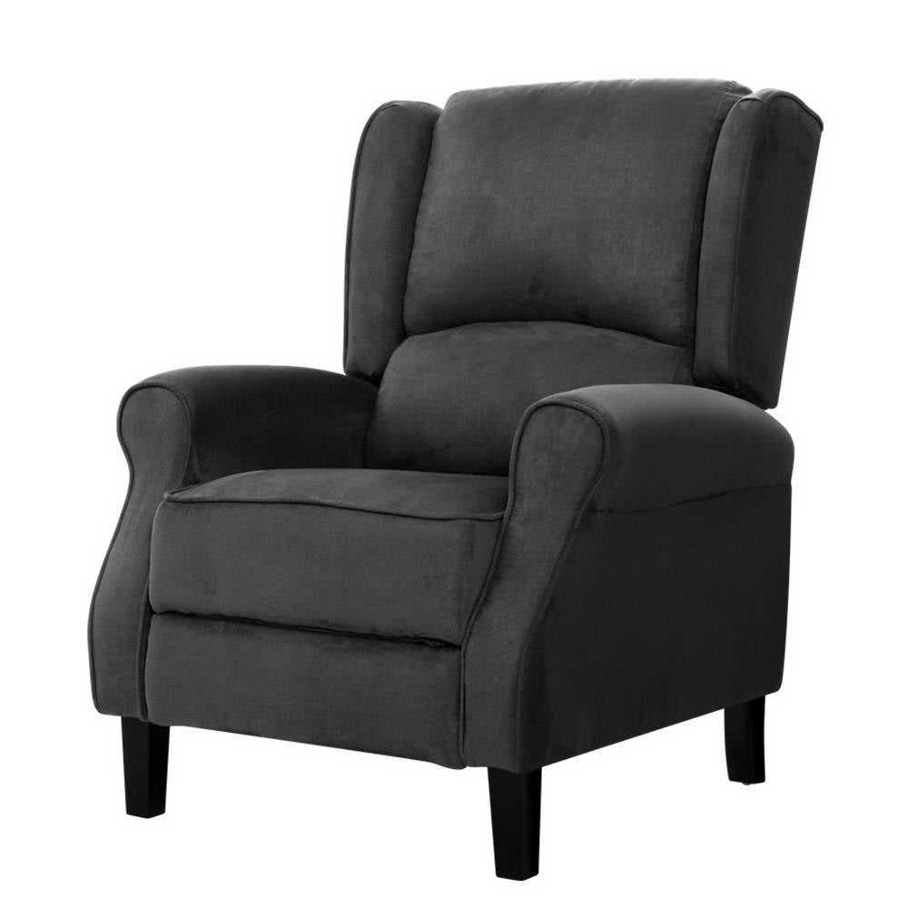 TWSC Recliner Chair Adjustable Sofa Lounge Soft Suede Armchair Couch Charcoal