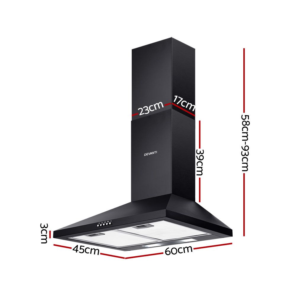 Range Hood – High Performance, 600mm Black Powder-Coated Steel
