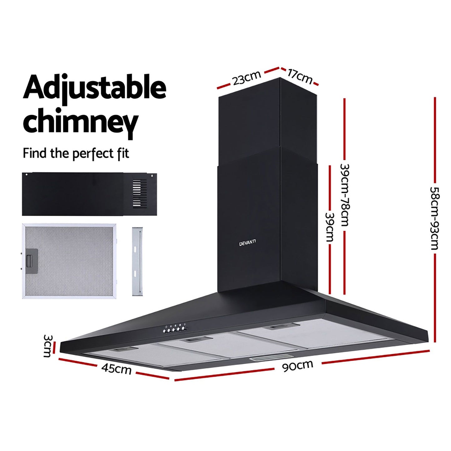 Range Hood – High Performance Extraction, 90cm Black