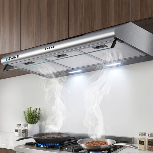 Range Hood – Powerful Extraction, 90cm Stainless Steel with Glass Visor