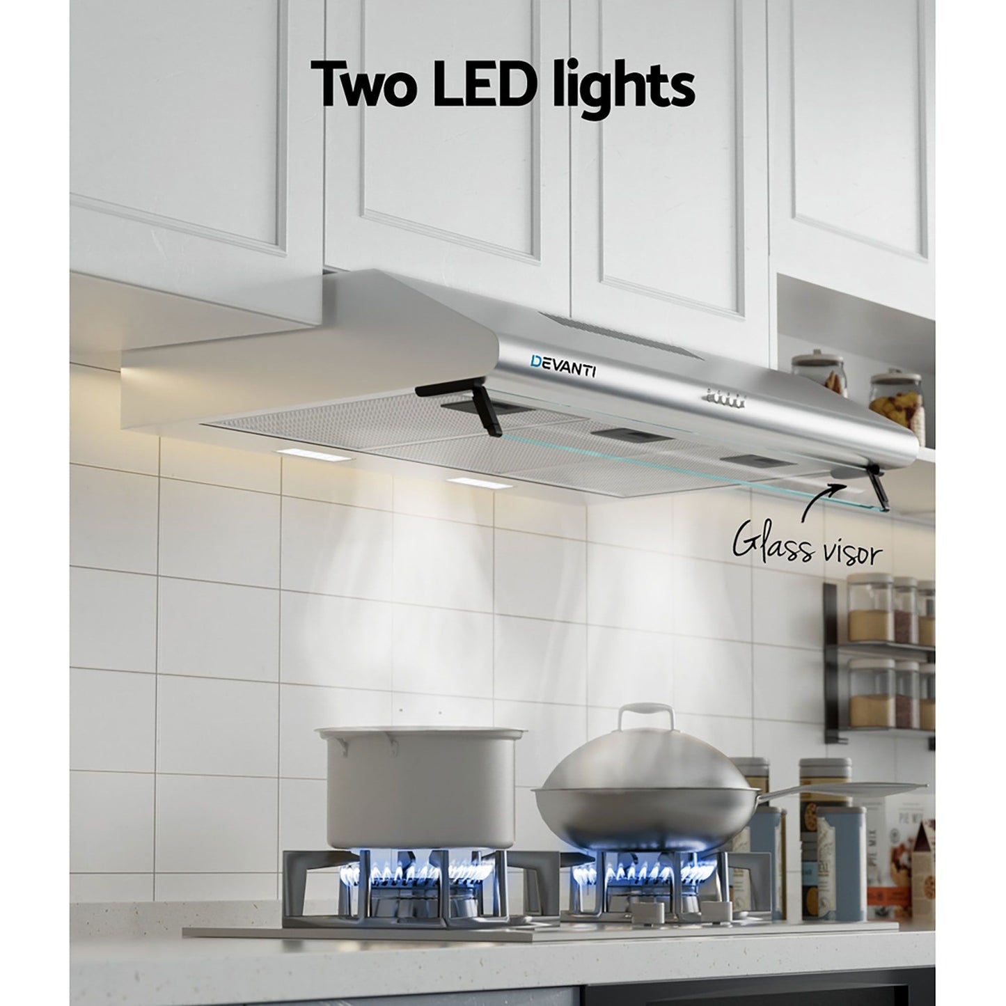 Range Hood – Powerful Extraction, 90cm Stainless Steel with Glass Visor
