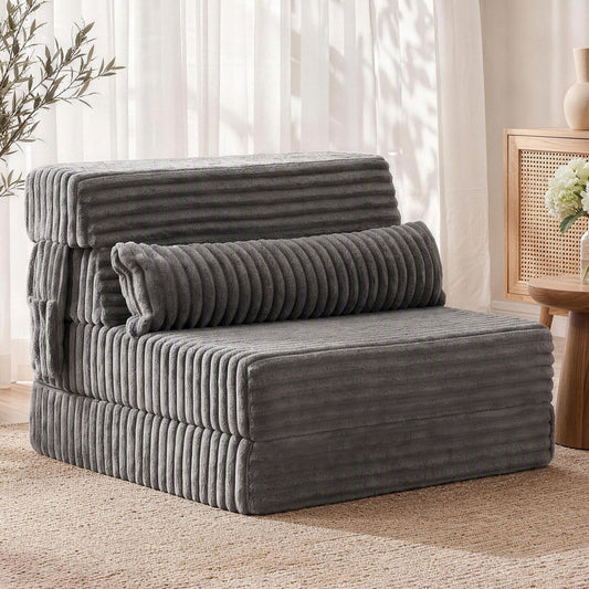 TWSC 3-in-1 Folding Sofa Bed Armless Lounger Chair with Side Pocket and Pillow