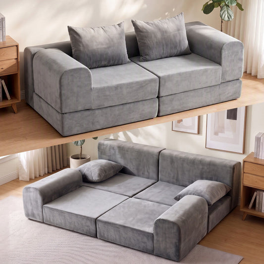 TWSC 5-in-1 Convertible Sofa Bed Floor Mattress Modular Boneless Curved Couch