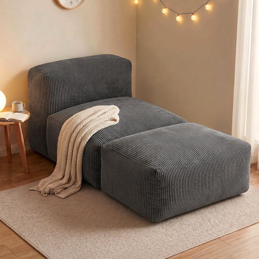 TWSC Foldable Bean Bag Sofa Bed Cloud Couch Boneless Floor Lounger Chair Grey