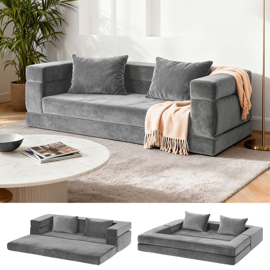 TWSC Convertible Folding Sofa Bed Pull Out Mattress Foldable Lounge Couch Grey