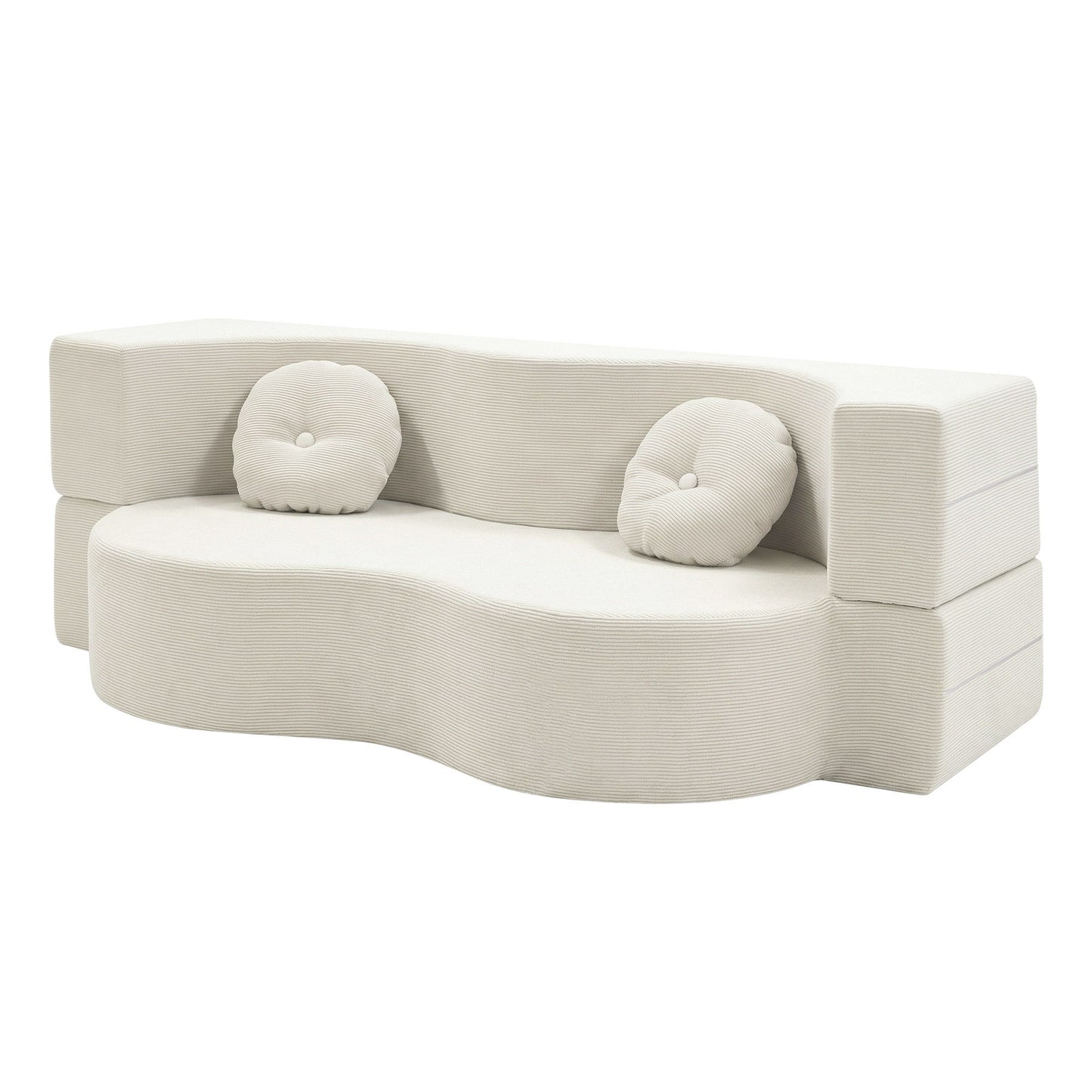 Folding Sofa Bed – 2-in-1 Convertible Futon Loveseat, Beige Corduroy