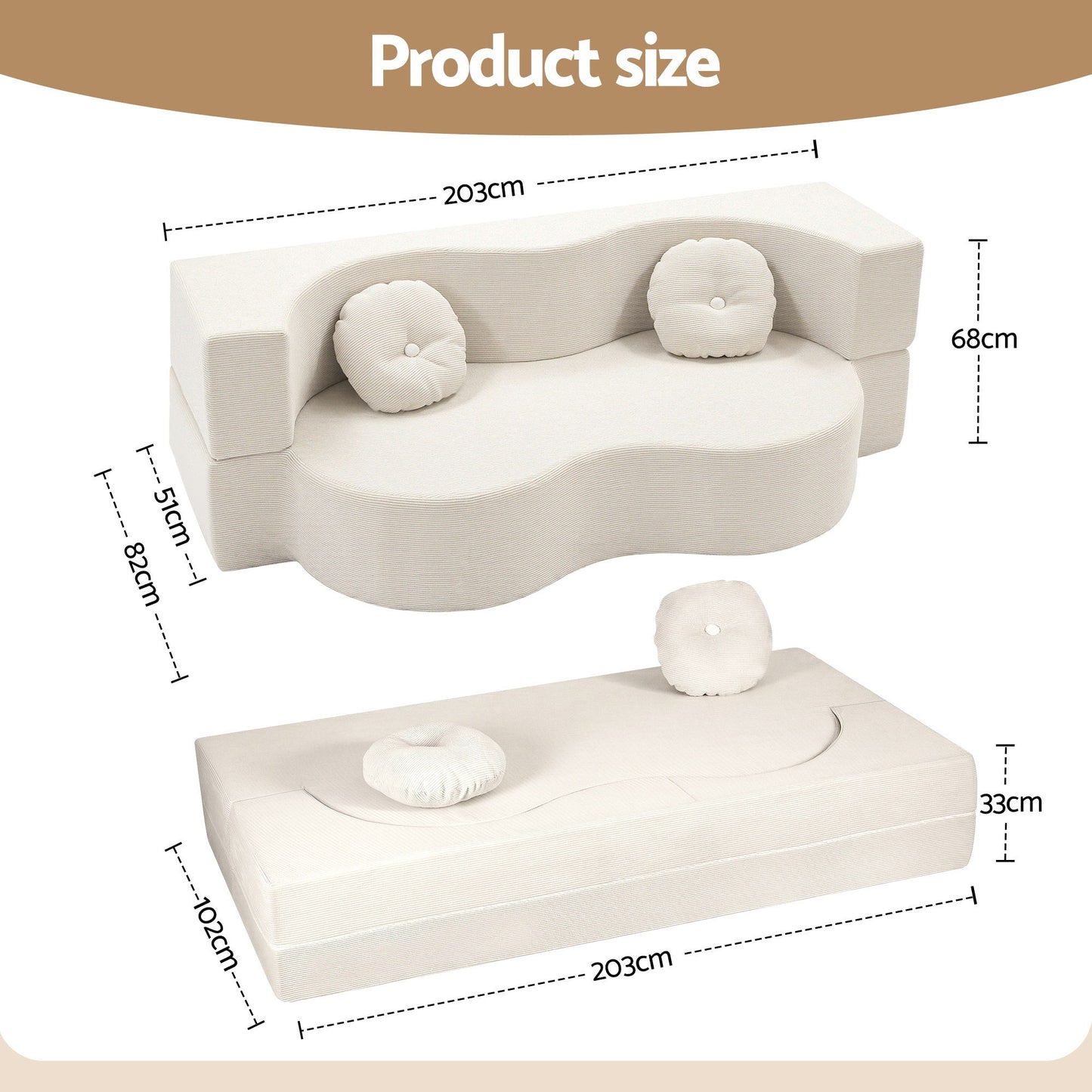Folding Sofa Bed – 2-in-1 Convertible Futon Loveseat, Beige Corduroy