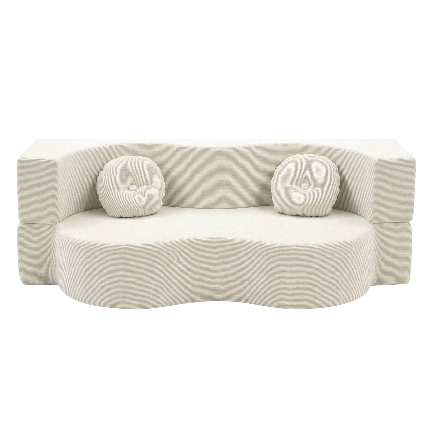 Folding Sofa Bed – 2-in-1 Convertible Futon Loveseat, Beige Corduroy