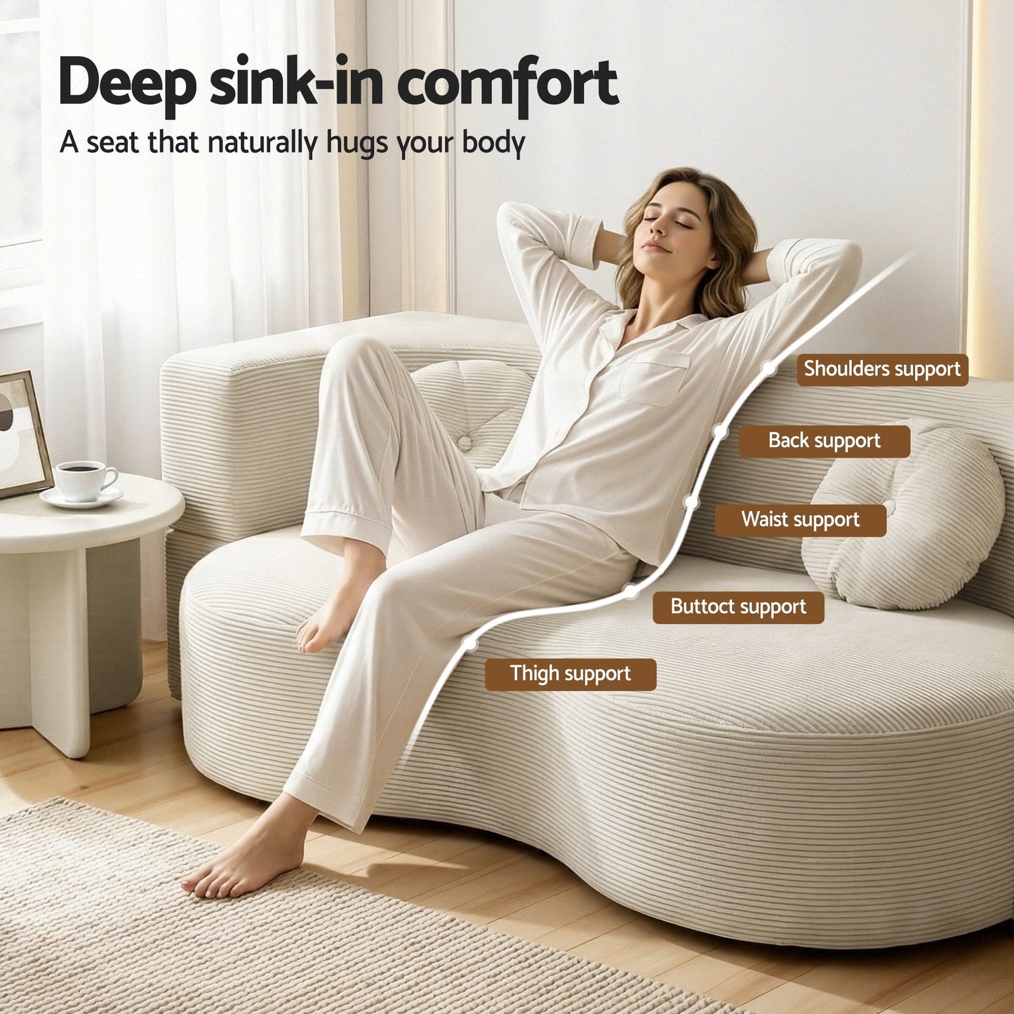 Folding Sofa Bed – 2-in-1 Convertible Futon Loveseat, Beige Corduroy