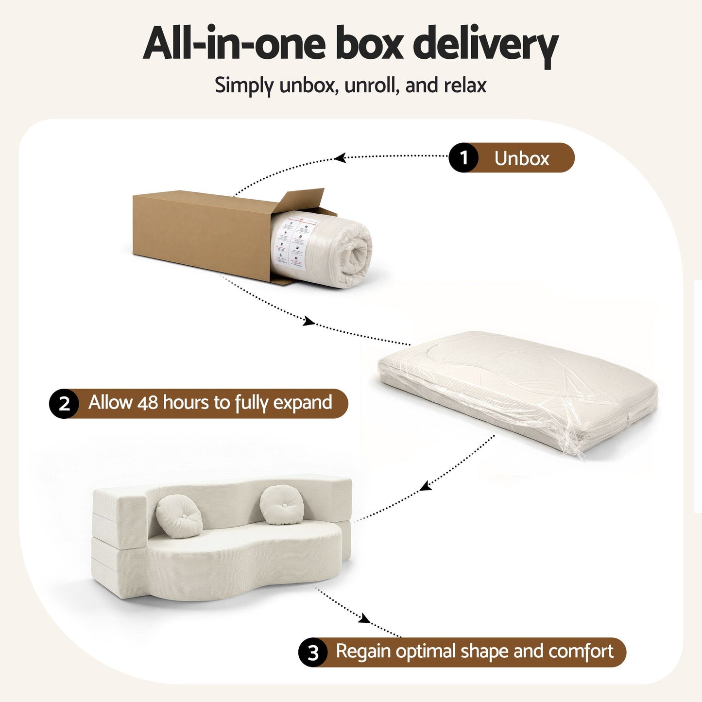 Folding Sofa Bed – 2-in-1 Convertible Futon Loveseat, Beige Corduroy