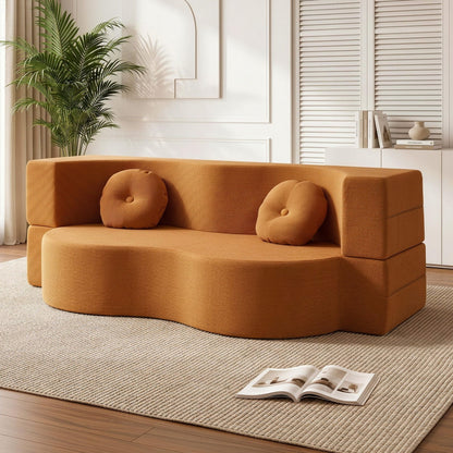 TWSC Folding Sofa Bed Floor Couch 2-in-1 Convertible Futon Loveseat Orange