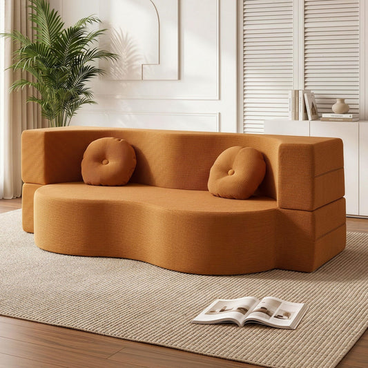 TWSC Folding Sofa Bed Floor Couch 2-in-1 Convertible Futon Loveseat Orange