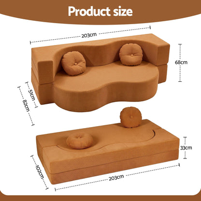 TWSC Folding Sofa Bed Floor Couch 2-in-1 Convertible Futon Loveseat Orange