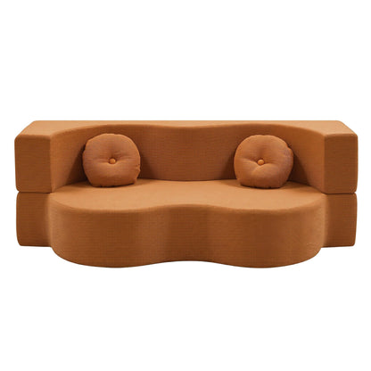 TWSC Folding Sofa Bed Floor Couch 2-in-1 Convertible Futon Loveseat Orange