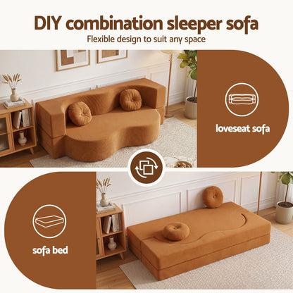 TWSC Folding Sofa Bed Floor Couch 2-in-1 Convertible Futon Loveseat Orange