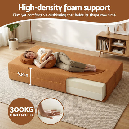 TWSC Folding Sofa Bed Floor Couch 2-in-1 Convertible Futon Loveseat Orange