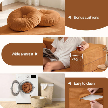 TWSC Folding Sofa Bed Floor Couch 2-in-1 Convertible Futon Loveseat Orange