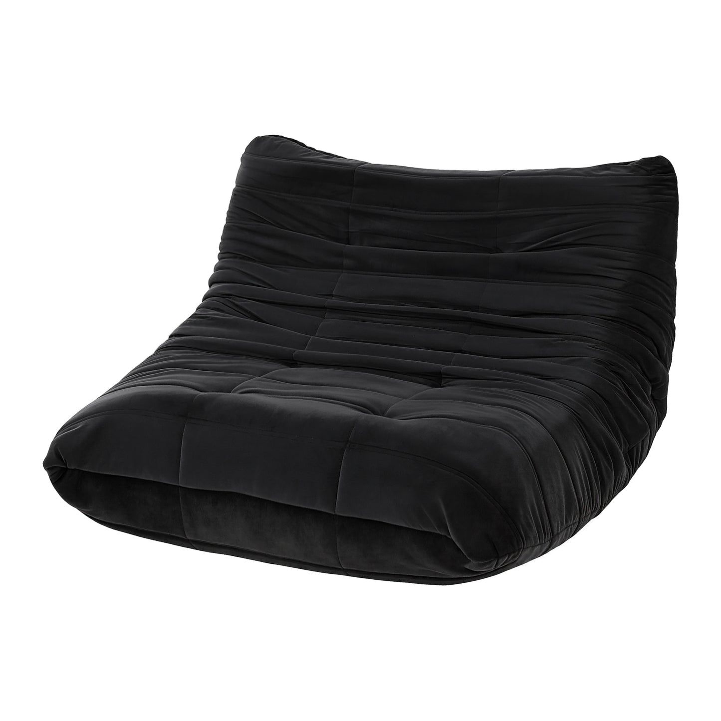 Lazy Sofa 2-Seater – Quilted Caterpillar Design, Velvet Fabric, Black