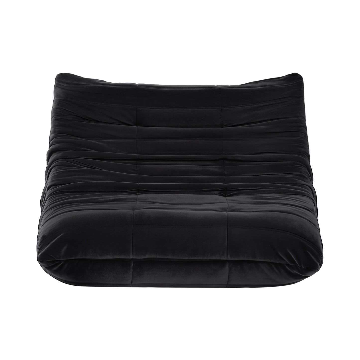 Lazy Sofa 2-Seater – Quilted Caterpillar Design, Velvet Fabric, Black