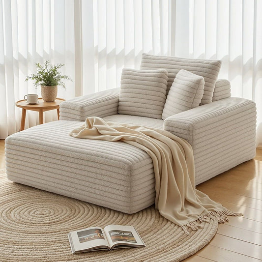 Sofa Bed Lounge Chair – Faux Fur Fabric, Recliner Couch with Pocket Spring Core