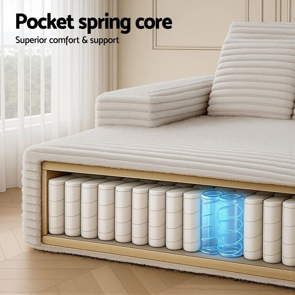 Sofa Bed Lounge Chair – Faux Fur Fabric, Recliner Couch with Pocket Spring Core