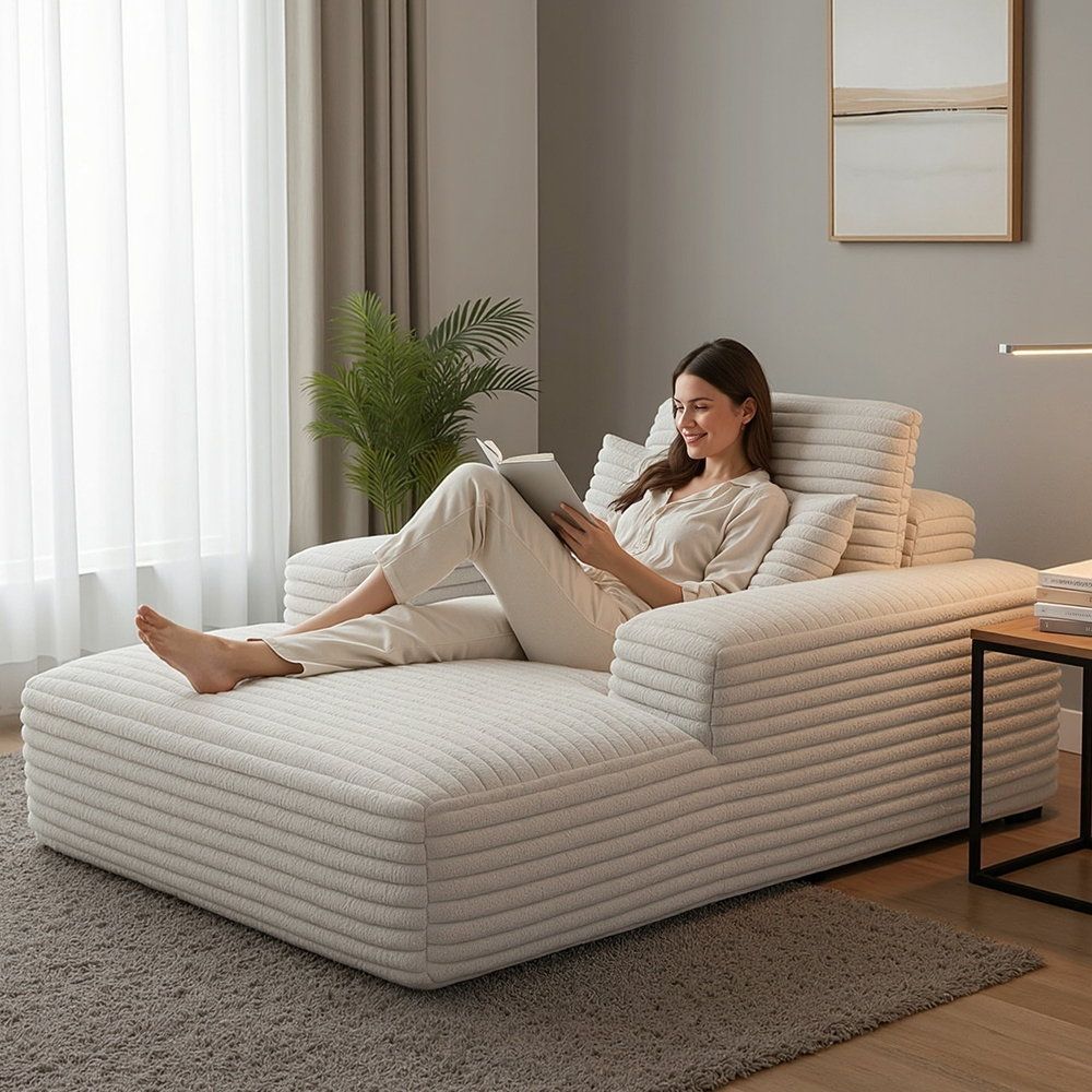 Sofa Bed Lounge Chair – Faux Fur Fabric, Recliner Couch with Pocket Spring Core