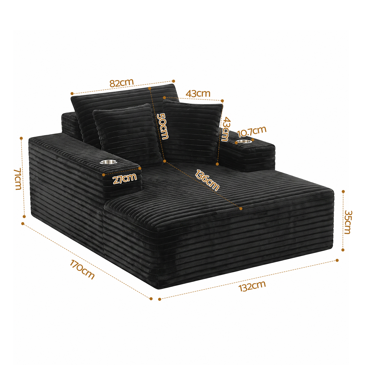 TWSC Sofa Bed Lounge Chair Sleeper Couch Chaise Single Seater Faux Fur Black
