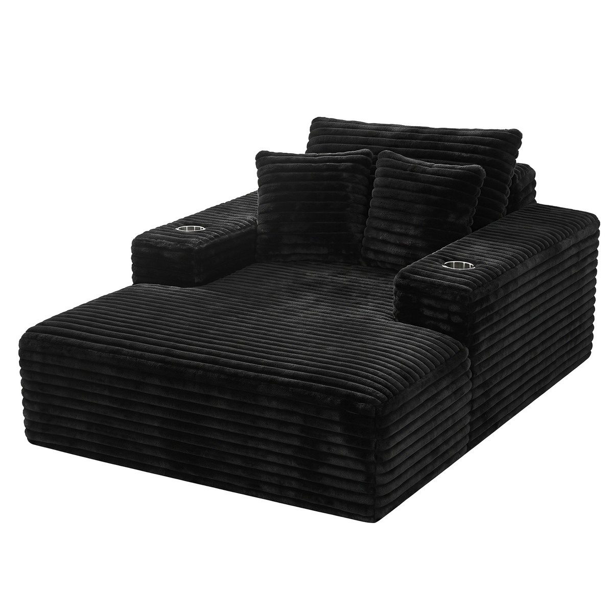 TWSC Sofa Bed Lounge Chair Sleeper Couch Chaise Single Seater Faux Fur Black