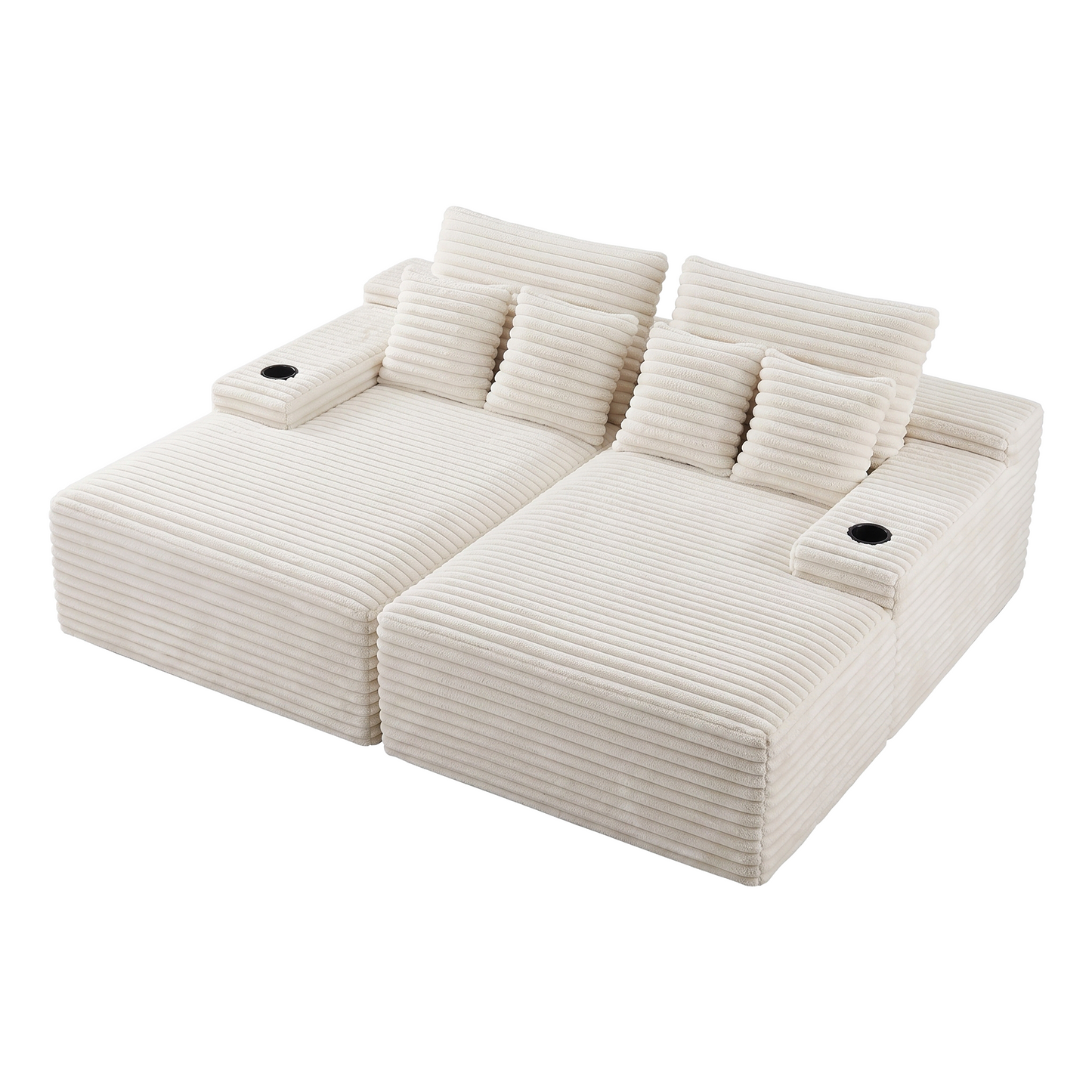 TWSC Double Chaise Lounge Sofa 2-Seater Modular Sofa Lounge Chair Couch Beige